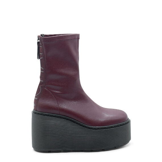 Stripy Burgundy Platform Half Boots