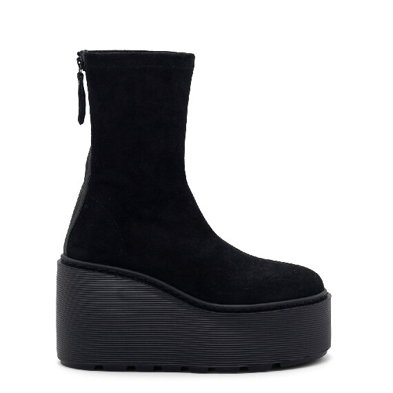 F20 Zeppa Stripy-Tronchetto zip  in crosta elasticizzata nera