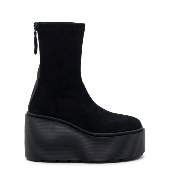 F20 Zeppa Stripy-Tronchetto zip  in crosta elasticizzata nera