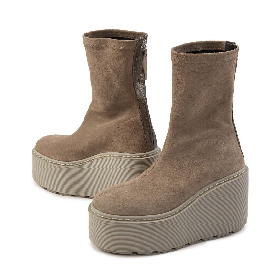 F20 Zeppa Stripy-Tronchetto zip in crosta elasticizzata tortora