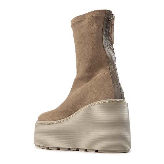 F20 Zeppa Stripy-Tronchetto zip in crosta elasticizzata tortora