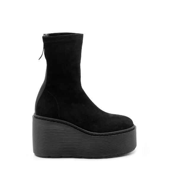 Stripy Black Stretch Split Leather Platform Half Boots