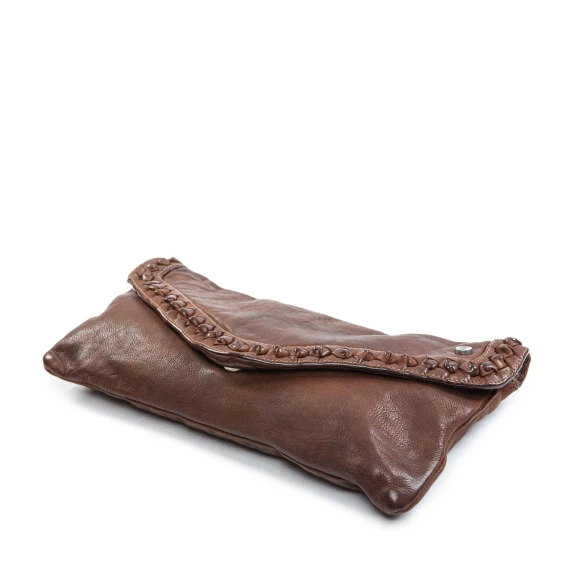 clutch NICOLE nodi in pelle castagna