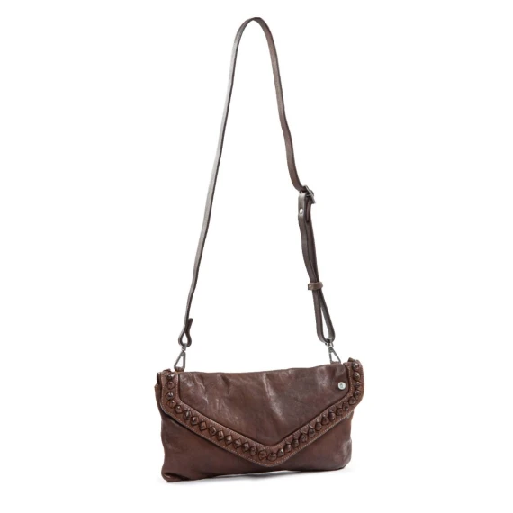 clutch NICOLE nodi in pelle castagna