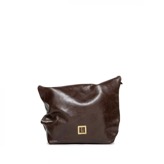 clutch in pelle marrone