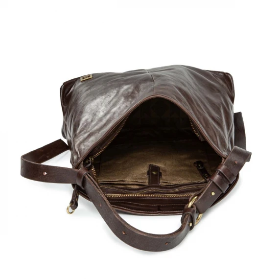 monospalla con spallaccio regolabile in pelle marrone