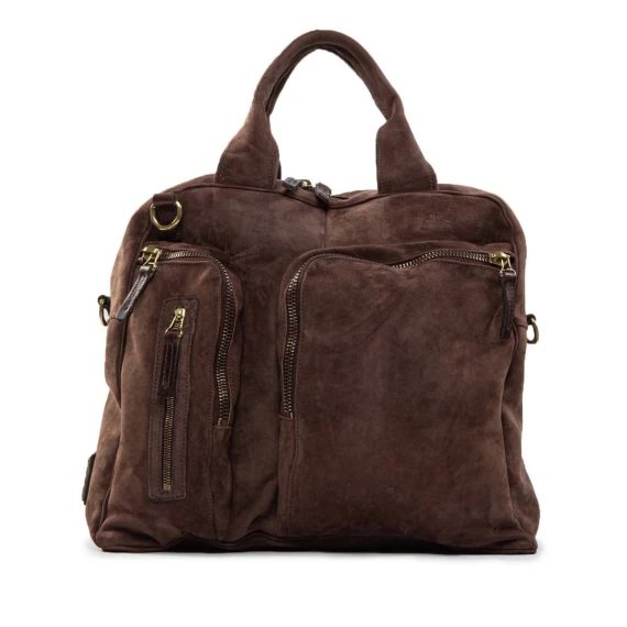 cartella tasche esterne in camoscio ebano