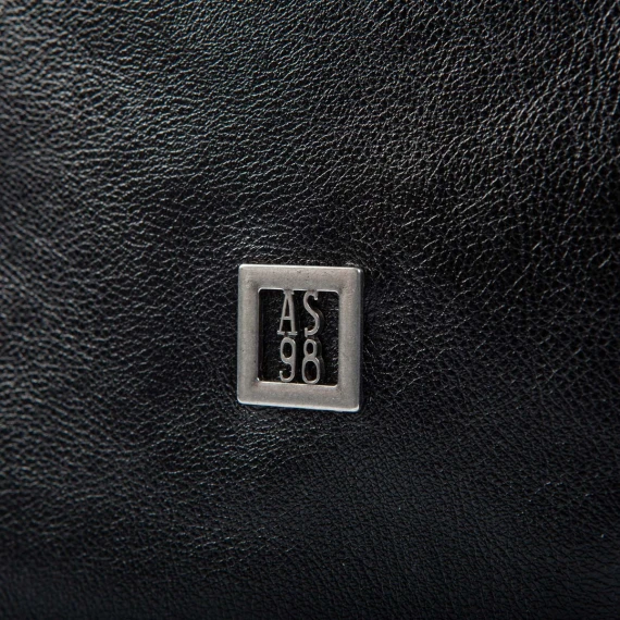 black leather flat shopper