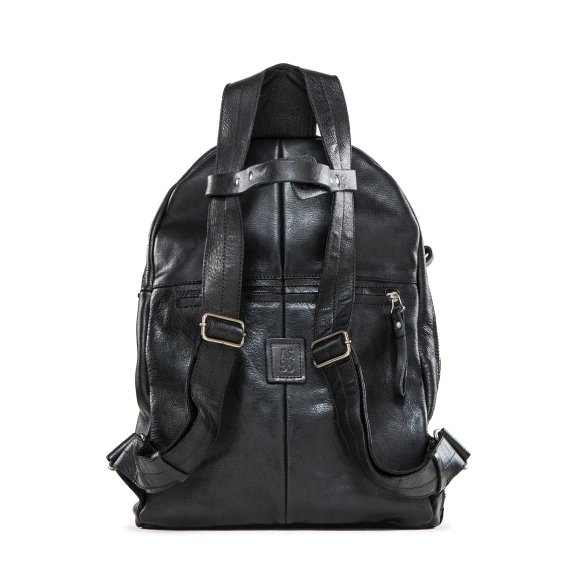 black washed leather front zipper backpack