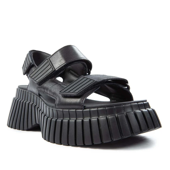 black leather stretch platform wedge