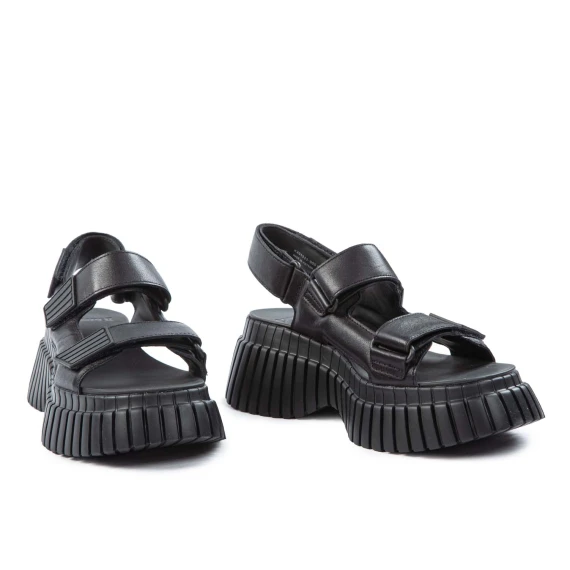 black leather stretch platform wedge