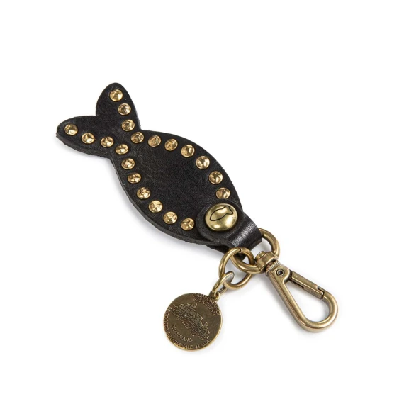 portachiavi con rivetti in pelle nera