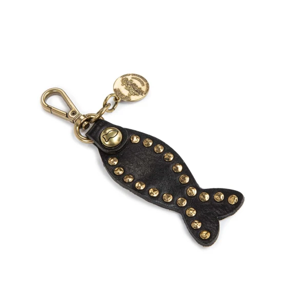 portachiavi con rivetti in pelle nera