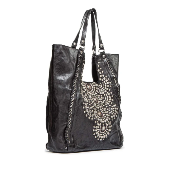 shopper CAMELIA con rivetti in pelle nera