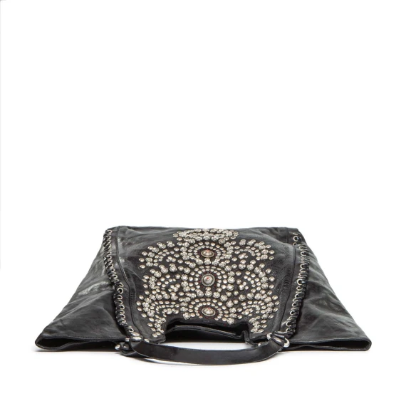shopper CAMELIA con rivetti in pelle nera