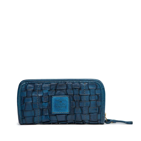 portafogli in pelle intrecciata zaffiro