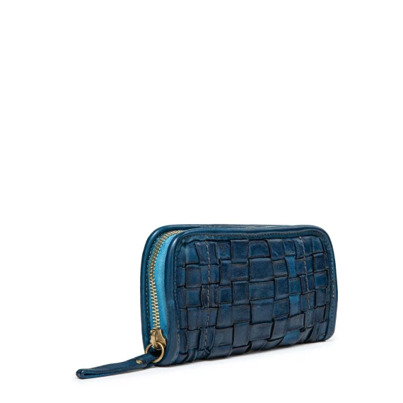 portafogli in pelle intrecciata zaffiro