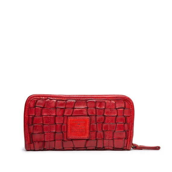 portafogli in pelle intrecciata rossa