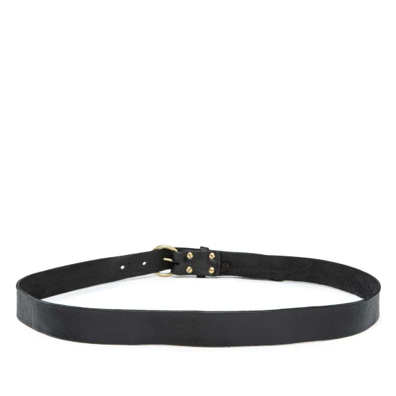 cintura in pelle nera con fibbia oro