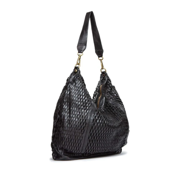 monospalla in pelle laserata nera