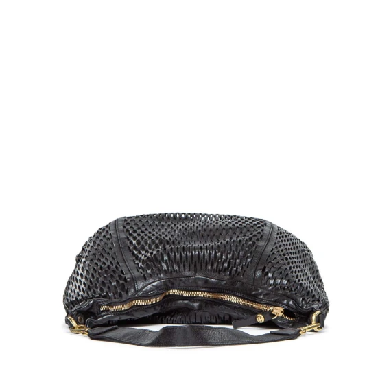 monospalla in pelle laserata nera