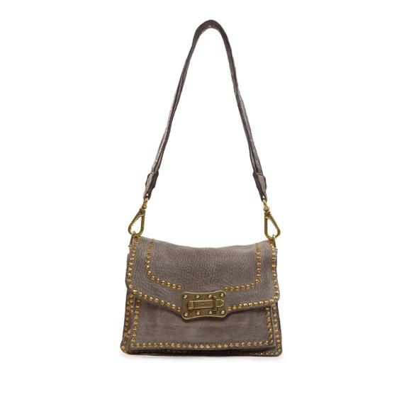 tracolla AGNESE in pelle grigia con rivetti