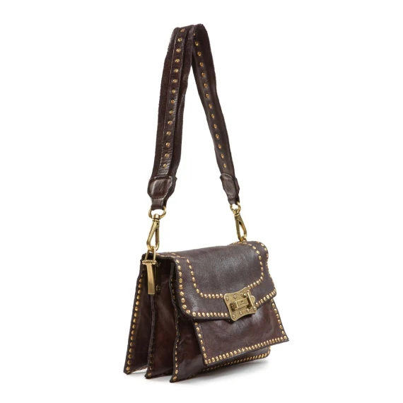 tracolla AGNESE con rivetti in pelle marrone