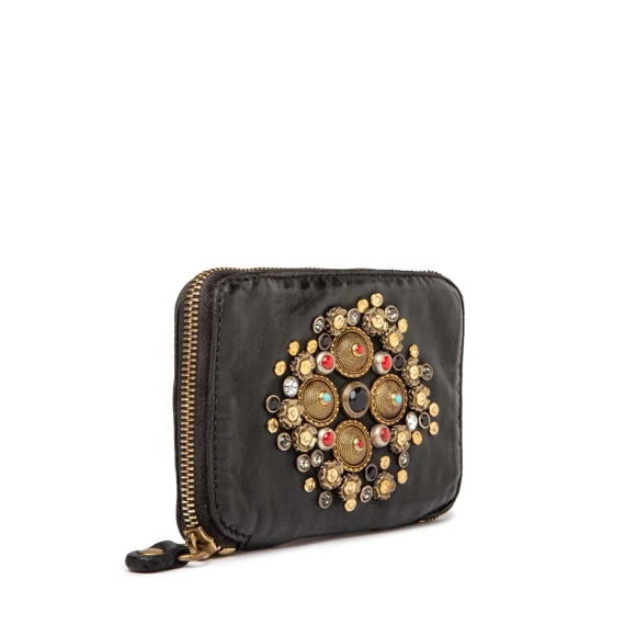 portafoglio nero borchie e strass colorati
