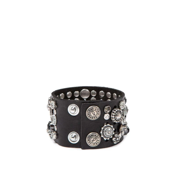 bracciale alto nero con strass e fiori