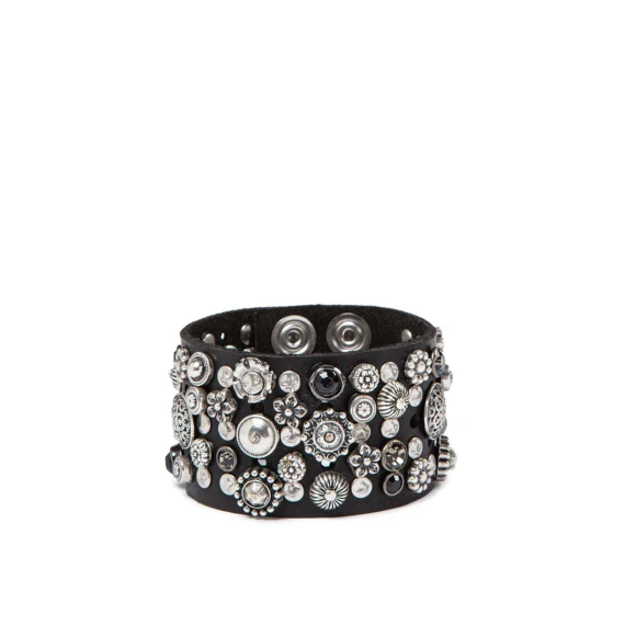 bracciale nero con strass e fiori