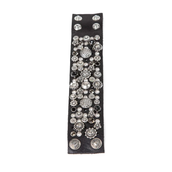 bracciale nero con strass e fiori