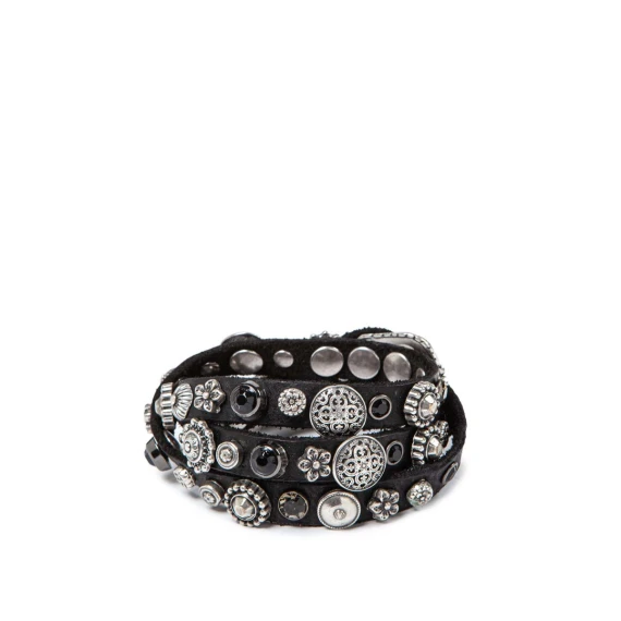 bracciale triplo giro in pelle nera