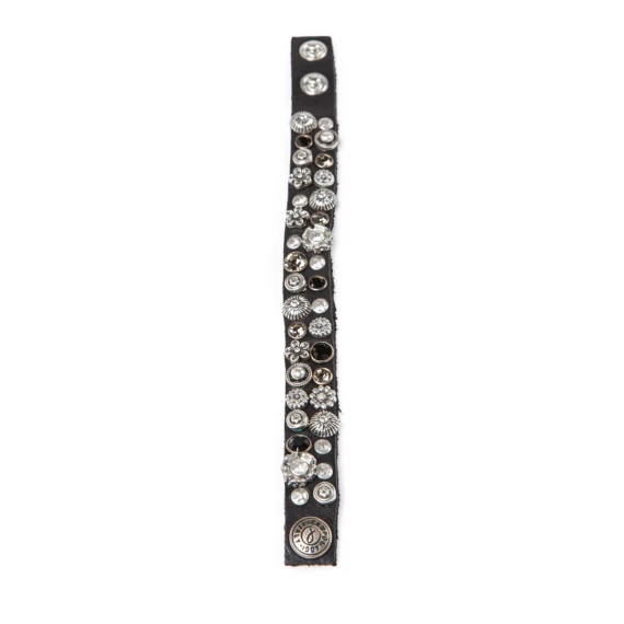 bracciale strass e borchie in pelle nera