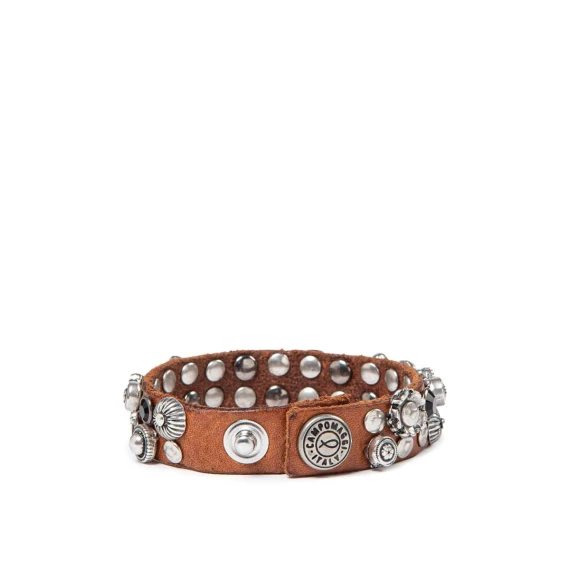 bracciale con strass in pelle cuoio
