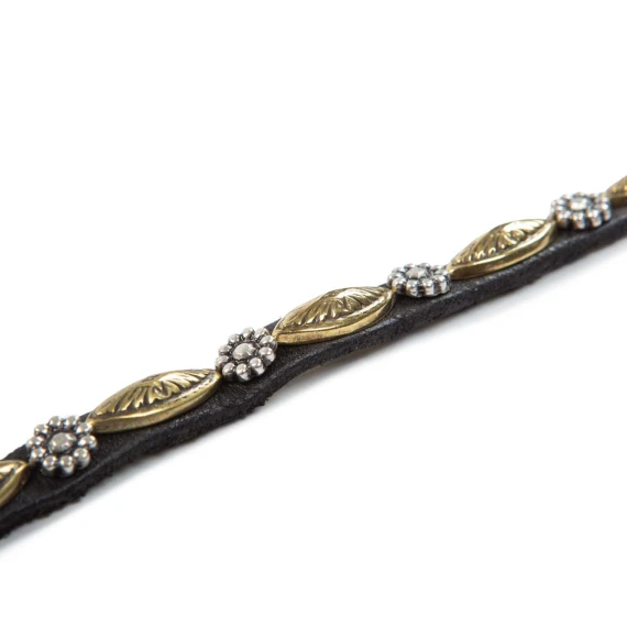 bracciale borchie doppio giro in pelle nera