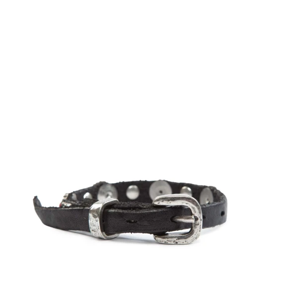 bracciale strass con fiore in pelle nera
