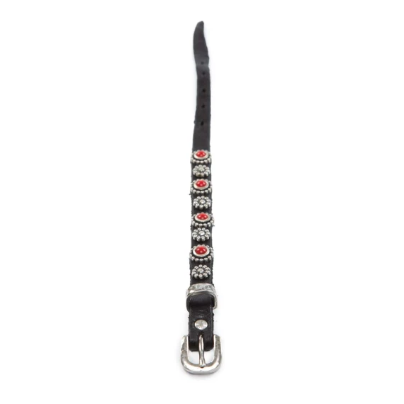 bracciale strass con fiore in pelle nera