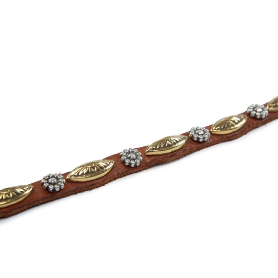 bracciale doppio giro con borchie in pelle cognac