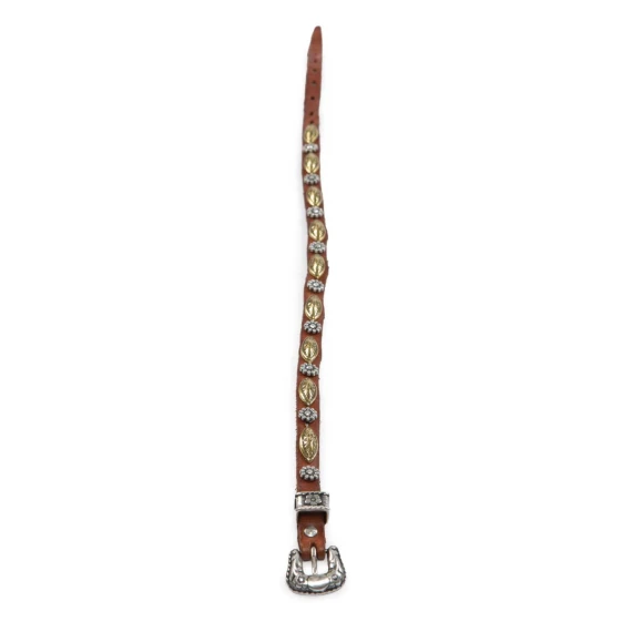 bracciale doppio giro con borchie in pelle cognac