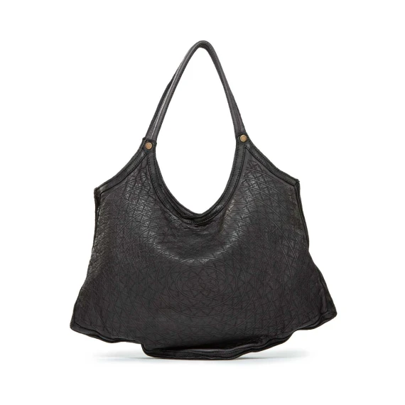 shopper PENTAGONO con intagli in pelle nera 