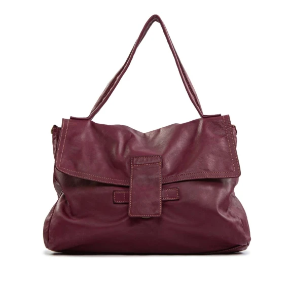 borsa con patta in pelle prugna