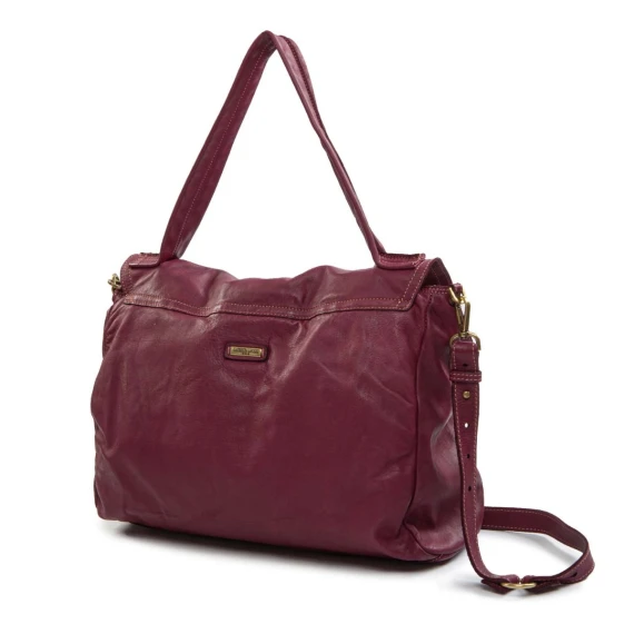 borsa con patta in pelle prugna