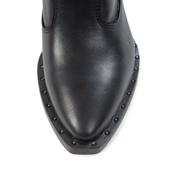 texano con scollo V in pelle nera