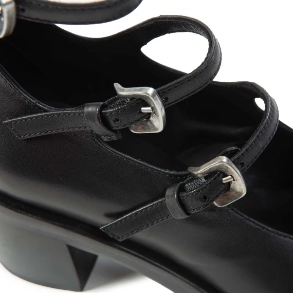 bebe con tre fibbie in pelle nera