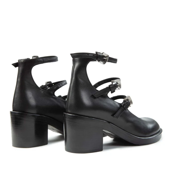 bebe con tre fibbie in pelle nera