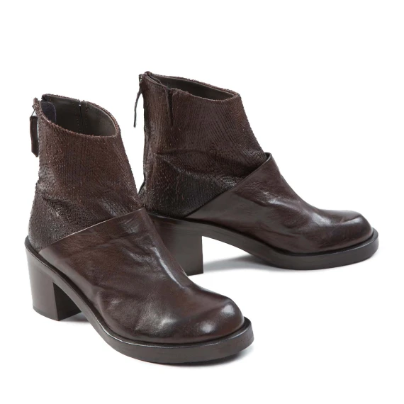 tronchetti bimateriale in pelle castagna