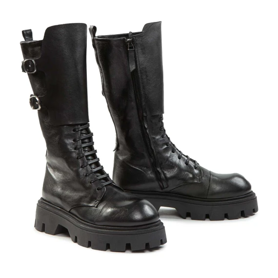 stivali anfibi in pelle nera