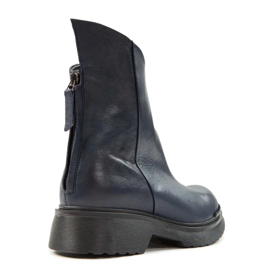 biker in pelle blu con cerniera posteriore