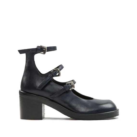 bebe con fibbie in pelle blu