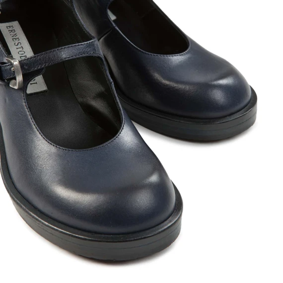 bebe con fibbie in pelle blu